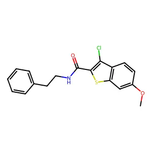 3-chloro-6-methoxy-N-(2-phenylethyl)-1-benzothiophene-2-carboxamide structure