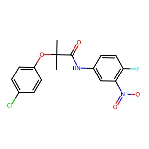 2-(4-chlorophenoxy)-N-(4-fluoro-3-nitrophenyl)-2-methylpropanamide structure