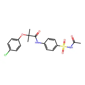 N-[4-(acetylsulfamoyl)phenyl]-2-(4-chlorophenoxy)-2-methylpropanamide structure