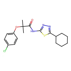 2-(4-chlorophenoxy)-N-(5-cyclohexyl-1,3,4-thiadiazol-2-yl)-2-methylpropanamide structure