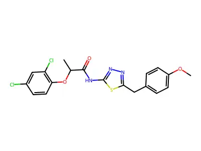 2-(2,4-dichlorophenoxy)-N-[5-[(4-methoxyphenyl)methyl]-1,3,4-thiadiazol-2-yl]propanamide structure