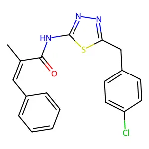 (E)-N-[5-[(4-chlorophenyl)methyl]-1,3,4-thiadiazol-2-yl]-2-methyl-3-phenylprop-2-enamide structure