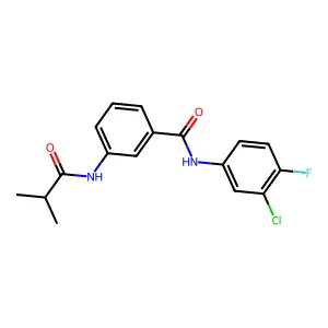 N-(3-chloro-4-fluorophenyl)-3-(2-methylpropanoylamino)benzamide structure