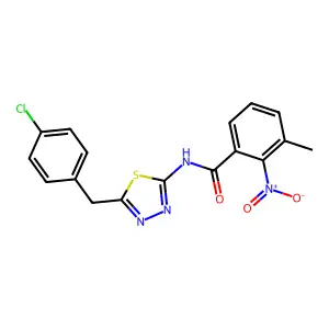 N-[5-(4-chlorobenzyl)-1,3,4-thiadiazol-2-yl]-3-methyl-2-nitrobenzamide structure