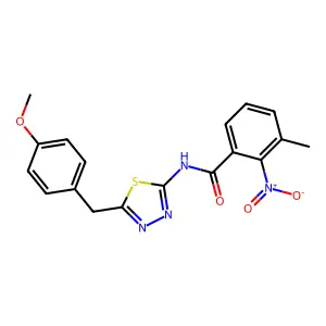 N-[5-(4-methoxybenzyl)-1,3,4-thiadiazol-2-yl]-3-methyl-2-nitrobenzamide structure