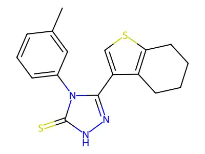 4-(3-methylphenyl)-3-(4,5,6,7-tetrahydro-1-benzothiophen-3-yl)-1H-1,2,4-triazole-5-thione structure