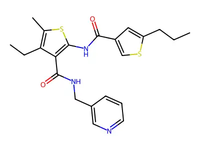 4-ethyl-5-methyl-2-[(5-propylthiophene-3-carbonyl)amino]-N-(pyridin-3-ylmethyl)thiophene-3-carboxamide structure