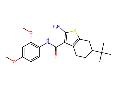 2-amino-6-tert-butyl-N-(2,4-dimethoxyphenyl)-4,5,6,7-tetrahydro-1-benzothiophene-3-carboxamide structure