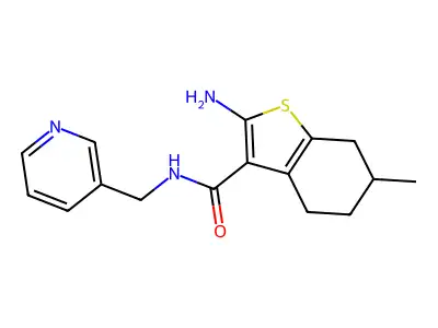 2-amino-6-methyl-N-(pyridin-3-ylmethyl)-4,5,6,7-tetrahydro-1-benzothiophene-3-carboxamide structure