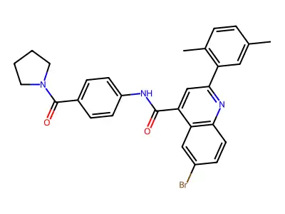 6-bromo-2-(2,5-dimethylphenyl)-N-[4-(pyrrolidine-1-carbonyl)phenyl]quinoline-4-carboxamide structure
