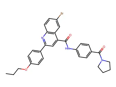 6-bromo-2-(4-propoxyphenyl)-N-[4-(pyrrolidine-1-carbonyl)phenyl]quinoline-4-carboxamide structure