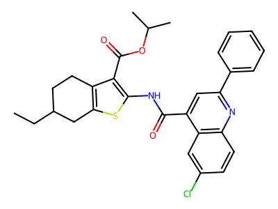 propan-2-yl 2-{[(6-chloro-2-phenylquinolin-4-yl)carbonyl]amino}-6-ethyl-4,5,6,7-tetrahydro-1-benzothiophene-3-carboxylate structure