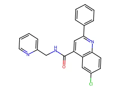 6-chloro-2-phenyl-N-(pyridin-2-ylmethyl)quinoline-4-carboxamide structure