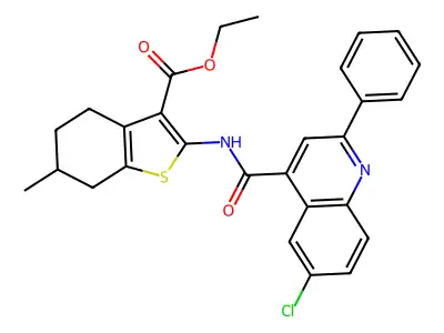 ethyl 2-{[(6-chloro-2-phenylquinolin-4-yl)carbonyl]amino}-6-methyl-4,5,6,7-tetrahydro-1-benzothiophene-3-carboxylate structure