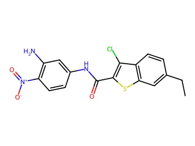 N-(3-amino-4-nitrophenyl)-3-chloro-6-ethyl-1-benzothiophene-2-carboxamide structure