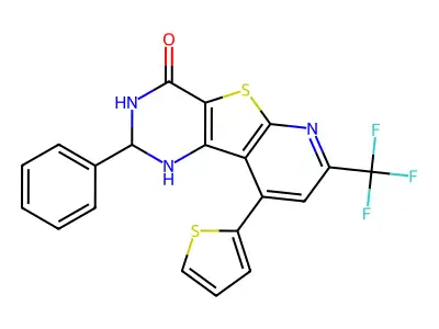 2-phenyl-9-(thiophen-2-yl)-7-(trifluoromethyl)-2,3-dihydropyrido[3',2':4,5]thieno[3,2-d]pyrimidin-4(1H)-one structure