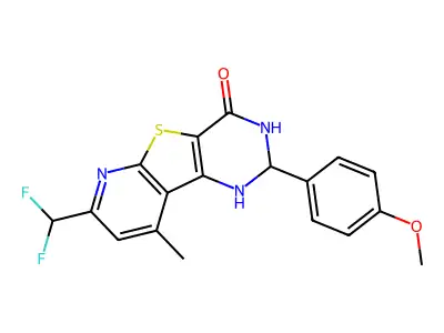 7-(difluoromethyl)-2-(4-methoxyphenyl)-9-methyl-2,3-dihydropyrido[3',2':4,5]thieno[3,2-d]pyrimidin-4(1H)-one structure