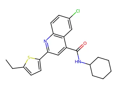 6-chloro-N-cyclohexyl-2-(5-ethylthiophen-2-yl)quinoline-4-carboxamide structure