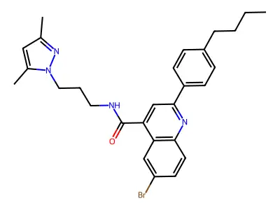 6-bromo-2-(4-butylphenyl)-N-[3-(3,5-dimethylpyrazol-1-yl)propyl]quinoline-4-carboxamide structure