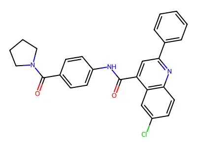 6-chloro-2-phenyl-N-[4-(pyrrolidine-1-carbonyl)phenyl]quinoline-4-carboxamide structure