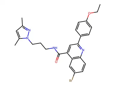 6-bromo-N-[3-(3,5-dimethylpyrazol-1-yl)propyl]-2-(4-ethoxyphenyl)quinoline-4-carboxamide structure