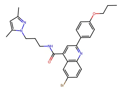 6-bromo-N-[3-(3,5-dimethylpyrazol-1-yl)propyl]-2-(4-propoxyphenyl)quinoline-4-carboxamide structure
