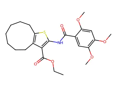 Ethyl 11-[(2,4,5-trimethoxybenzoyl)amino]-10-thiabicyclo[7.3.0]dodeca-11,13-diene-12-carboxylate structure