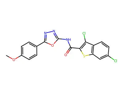 3,6-dichloro-N-[5-(4-methoxyphenyl)-1,3,4-oxadiazol-2-yl]-1-benzothiophene-2-carboxamide structure