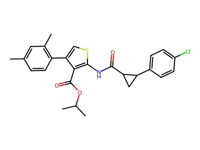 propan-2-yl 2-({[2-(4-chlorophenyl)cyclopropyl]carbonyl}amino)-4-(2,4-dimethylphenyl)thiophene-3-carboxylate structure