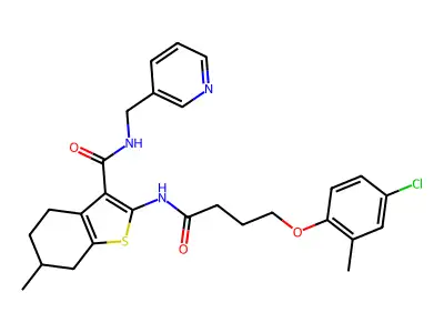 2-[4-(4-chloro-2-methylphenoxy)butanoylamino]-6-methyl-N-(pyridin-3-ylmethyl)-4,5,6,7-tetrahydro-1-benzothiophene-3-carboxamide structure