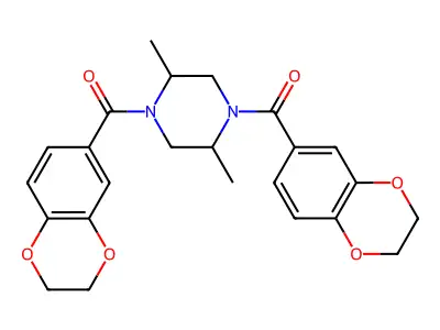 (2,5-dimethylpiperazine-1,4-diyl)bis(2,3-dihydro-1,4-benzodioxin-6-ylmethanone) structure