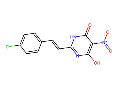 2-[2-(4-chlorophenyl)vinyl]-6-hydroxy-5-nitro-4(3H)-pyrimidinone structure