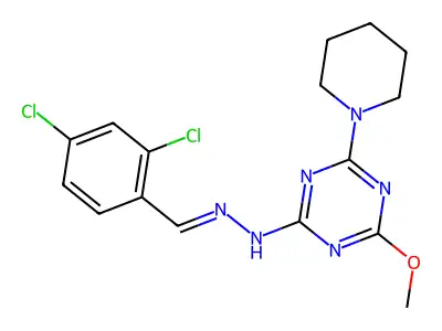 N-[(E)-(2,4-dichlorophenyl)methylideneamino]-4-methoxy-6-piperidin-1-yl-1,3,5-triazin-2-amine structure