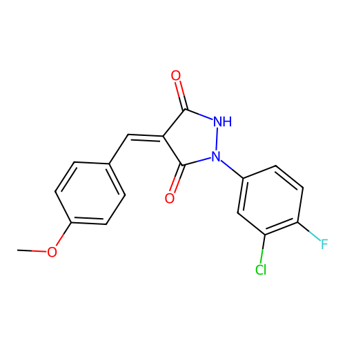 (4z)-1-(3-chloro-4-fluorophenyl)-4-(4-methoxybenzylidene)pyrazolidine-3,5-dione structure