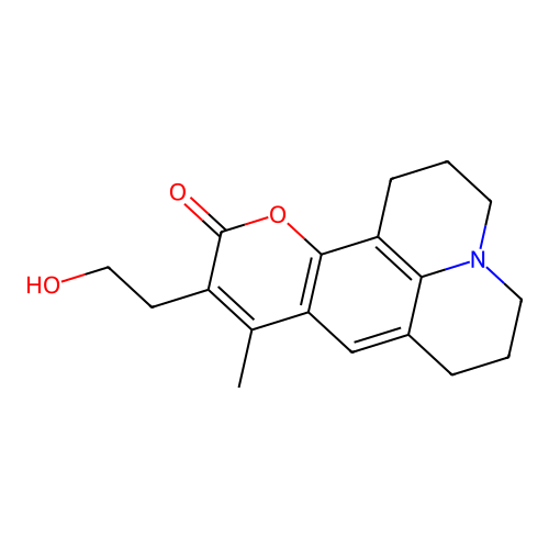 10-(2-hydroxyethyl)-9-methyl-2,3,6,7-tetrahydro-1H,5H,11H-pyrano[2,3-f]pyrido[3,2,1-ij]quinolin-11-one structure