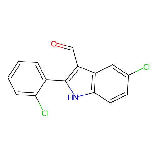 5-chloro-2-(2-chlorophenyl)-1H-indole-3-carbaldehyde structure