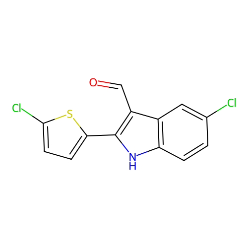 5-chloro-2-(5-chlorothiophen-2-yl)-1H-indole-3-carbaldehyde structure