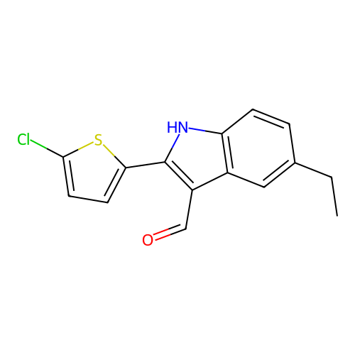 2-(5-chlorothiophen-2-yl)-5-ethyl-1H-indole-3-carbaldehyde structure