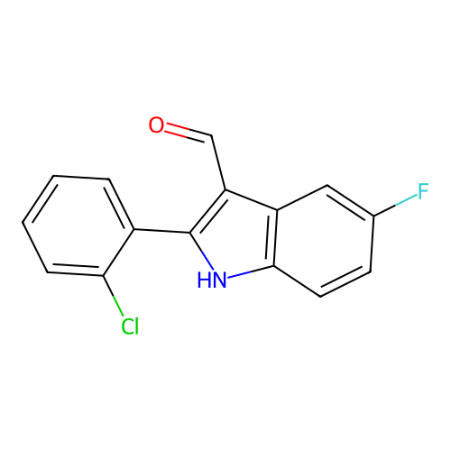2-(2-chlorophenyl)-5-fluoro-1H-indole-3-carbaldehyde structure