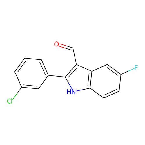 2-(3-chlorophenyl)-5-fluoro-1H-indole-3-carbaldehyde structure