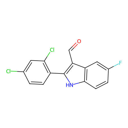 2-(2,4-dichlorophenyl)-5-fluoro-1H-indole-3-carbaldehyde structure
