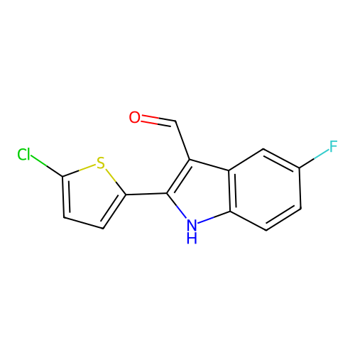 2-(5-chlorothiophen-2-yl)-5-fluoro-1H-indole-3-carbaldehyde structure