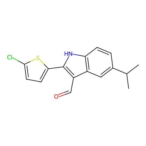 2-(5-chlorothiophen-2-yl)-5-propan-2-yl-1H-indole-3-carbaldehyde structure