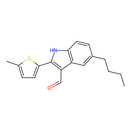 5-butyl-2-(5-methylthiophen-2-yl)-1H-indole-3-carbaldehyde structure