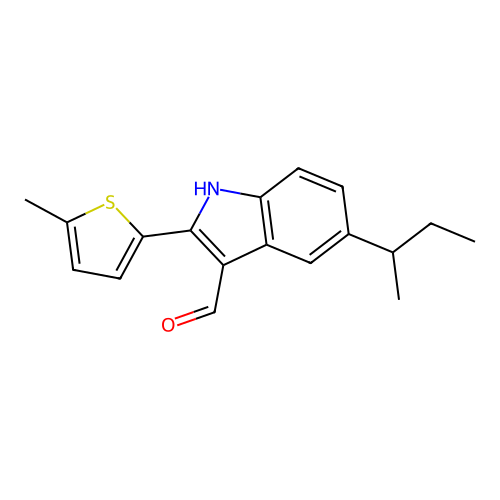 5-butan-2-yl-2-(5-methylthiophen-2-yl)-1H-indole-3-carbaldehyde structure