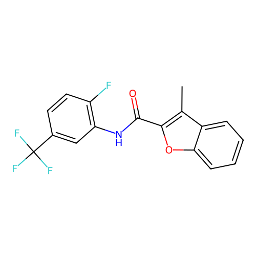 N-[2-fluoro-5-(trifluoromethyl)phenyl]-3-methyl-1-benzofuran-2-carboxamide structure