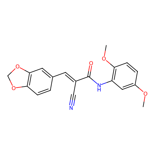 (E)-3-(1,3-benzodioxol-5-yl)-2-cyano-N-(2,5-dimethoxyphenyl)prop-2-enamide structure