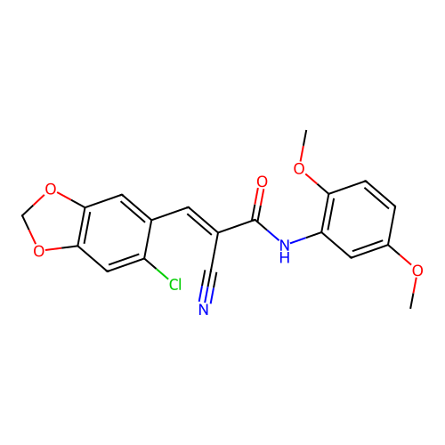 (E)-3-(6-chloro-1,3-benzodioxol-5-yl)-2-cyano-N-(2,5-dimethoxyphenyl)prop-2-enamide structure