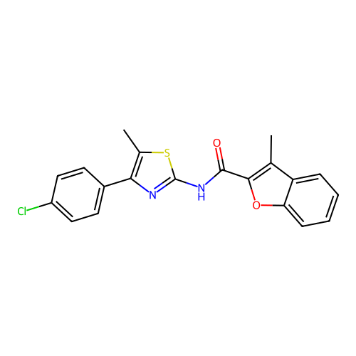 N-[4-(4-chlorophenyl)-5-methyl-1,3-thiazol-2-yl]-3-methyl-1-benzofuran-2-carboxamide structure