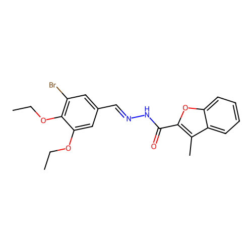 N-[(3-bromo-4,5-diethoxy-phenyl)methylideneamino]-3-methyl-benzofuran-2-carboxamide structure